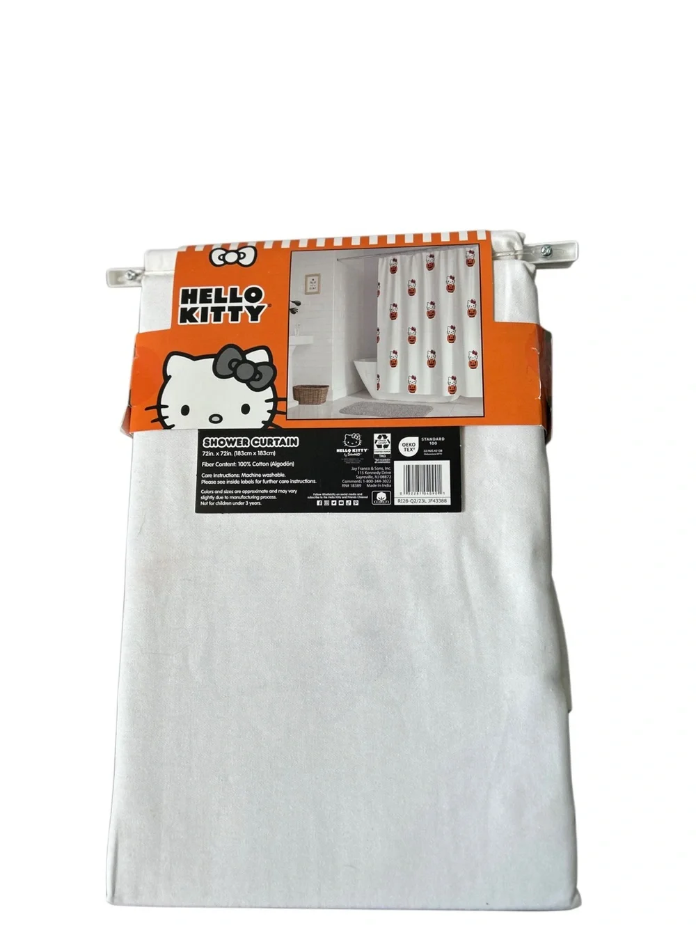 NWT Hello Kitty Halloween Pumpkin Fabric Shower Curtain 72x72 Sanrio
